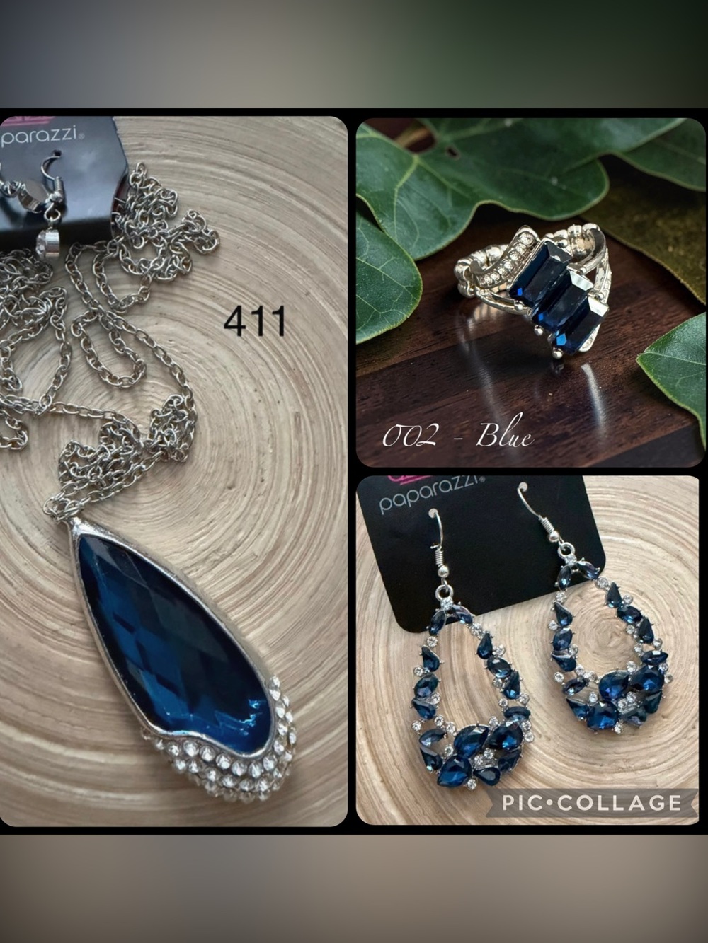 paparazzi Deep Blue Teardrop Necklace with Matching Ring & Hoop Earrings